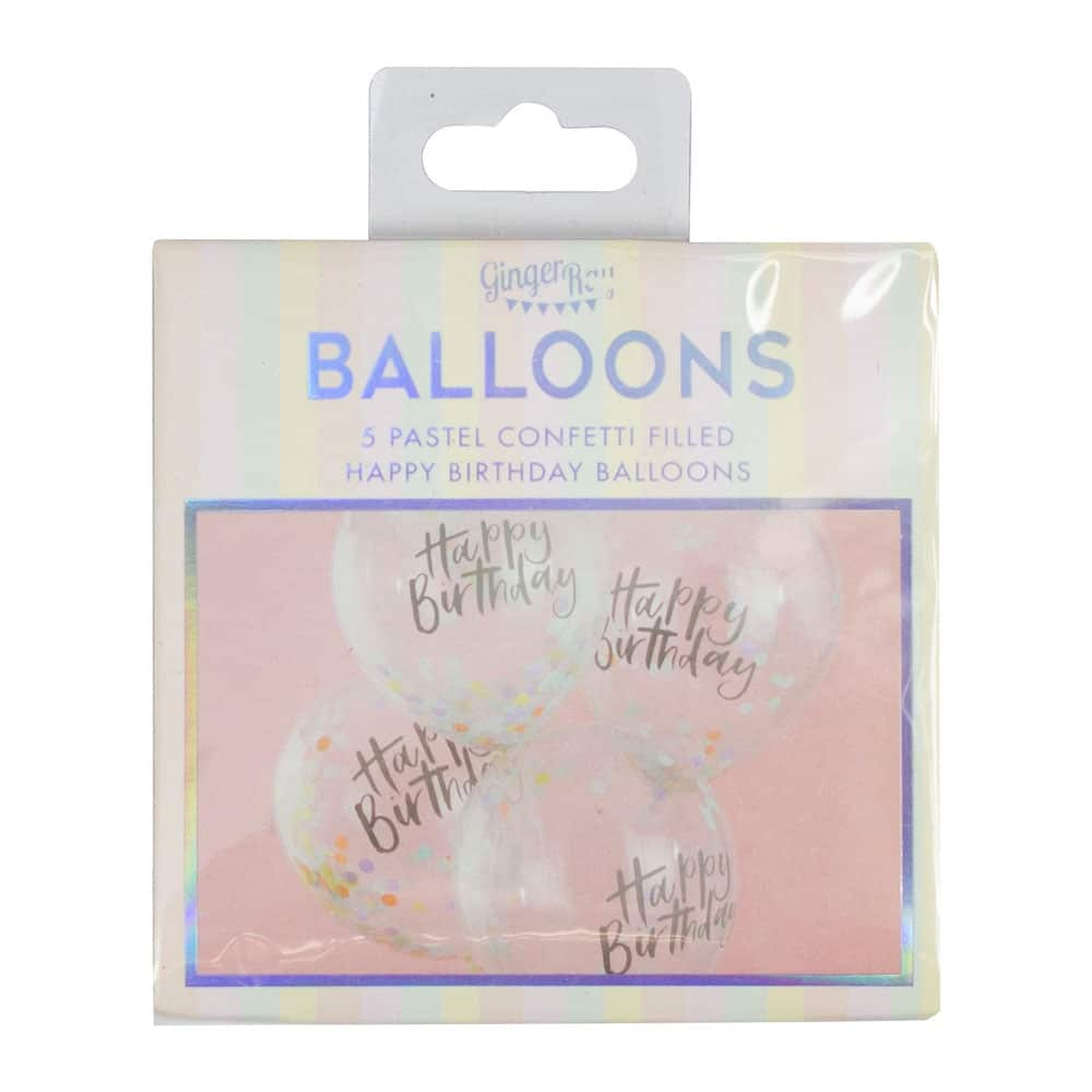 'Happy birthday' ballonger med pastellkonfetti