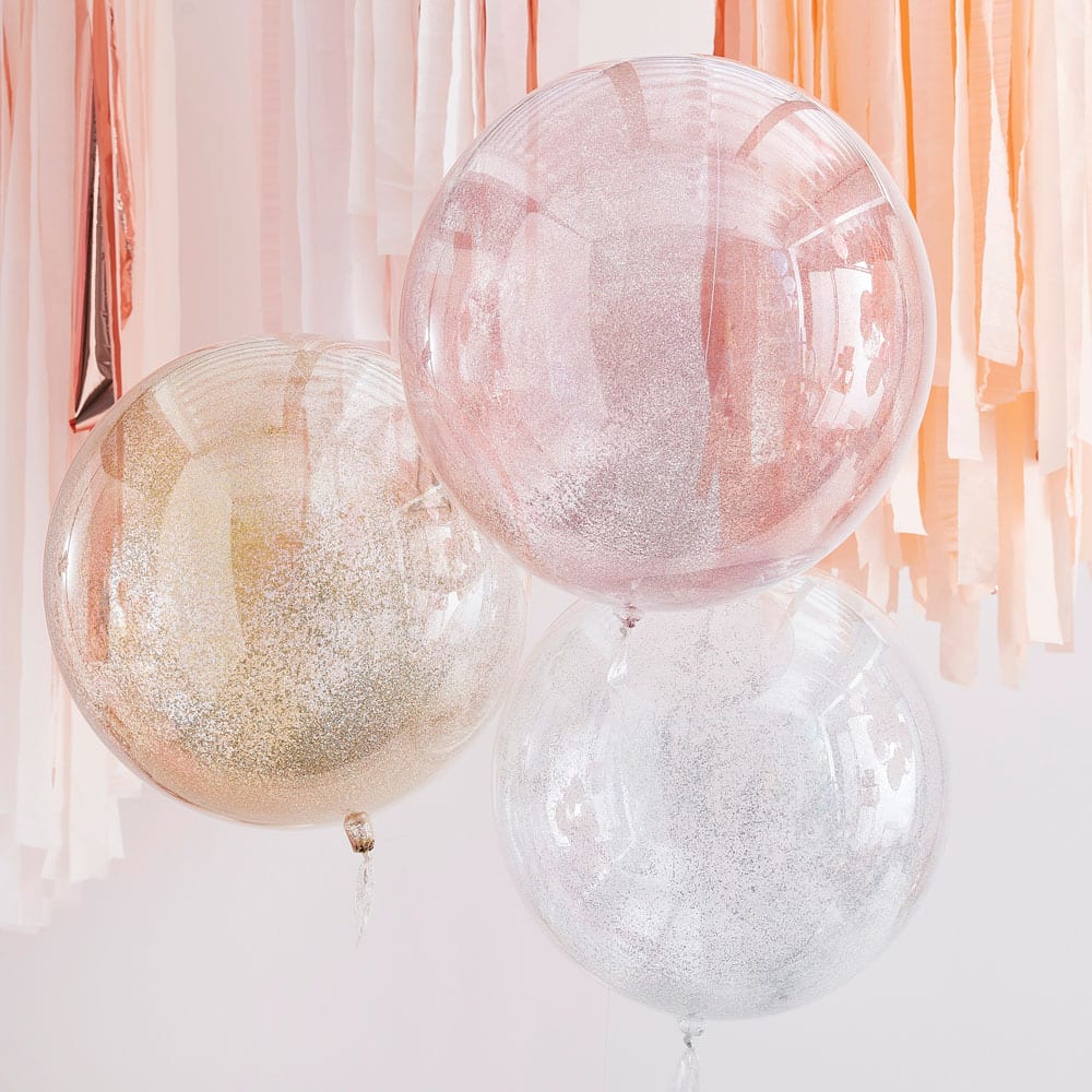 Kuleformet glitterballonger i metallfarger