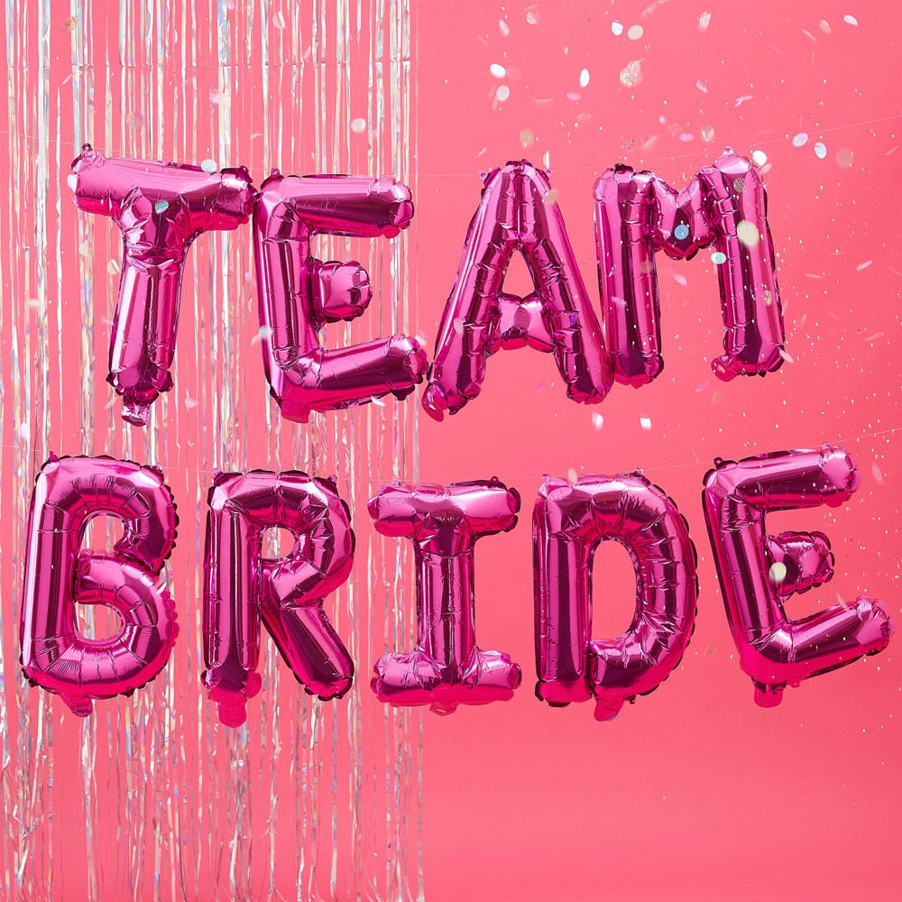 'Team Bride' banner i rosa ballong bokstaver