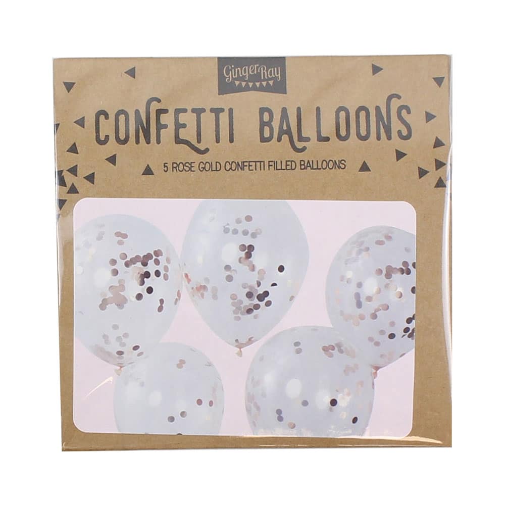 Ballonger med rosegull rundt konfettifyll