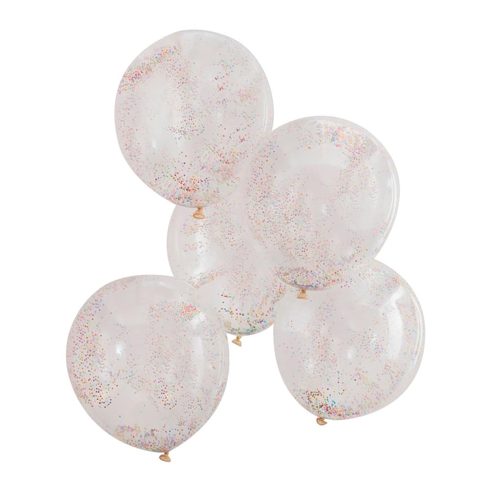 5 ballonger med regnbuefarget perlekonfetti