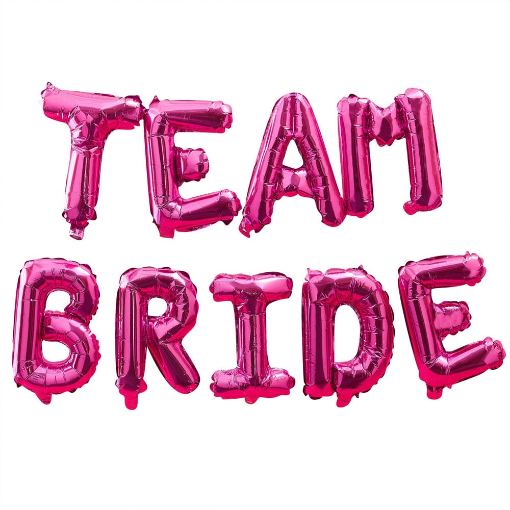 'Team Bride' banner i rosa ballong bokstaver