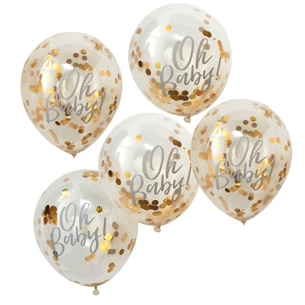 'Oh baby' ballonger med gull konfetti