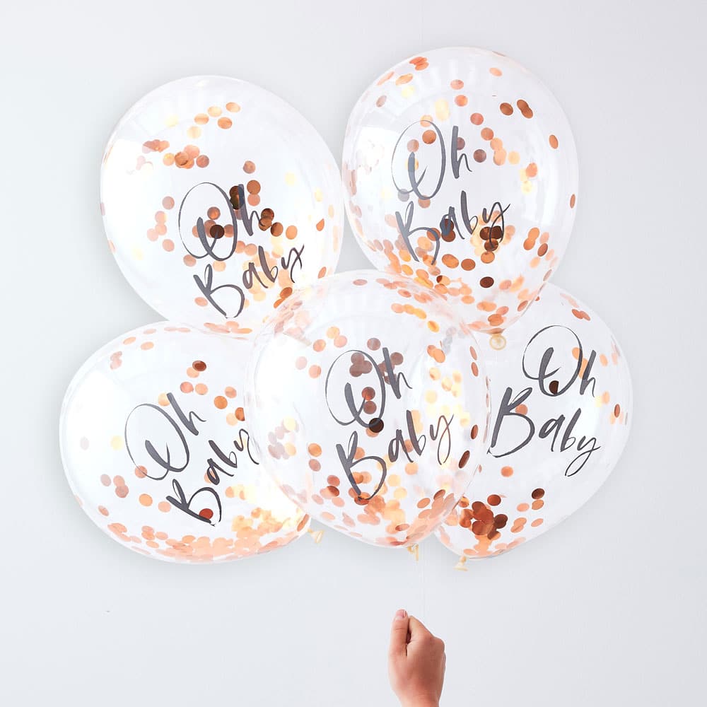 'Oh baby' ballonger med rosegull konfetti