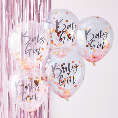"Baby girl" ballonger med konfetti