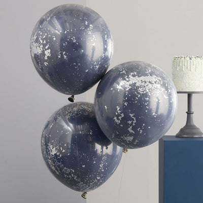 Marineblå ballonger med sølv konfetti