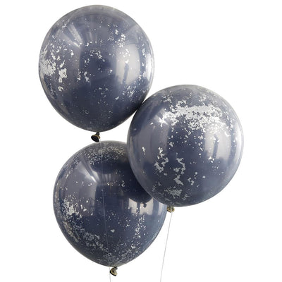 Marineblå ballonger med sølv konfetti