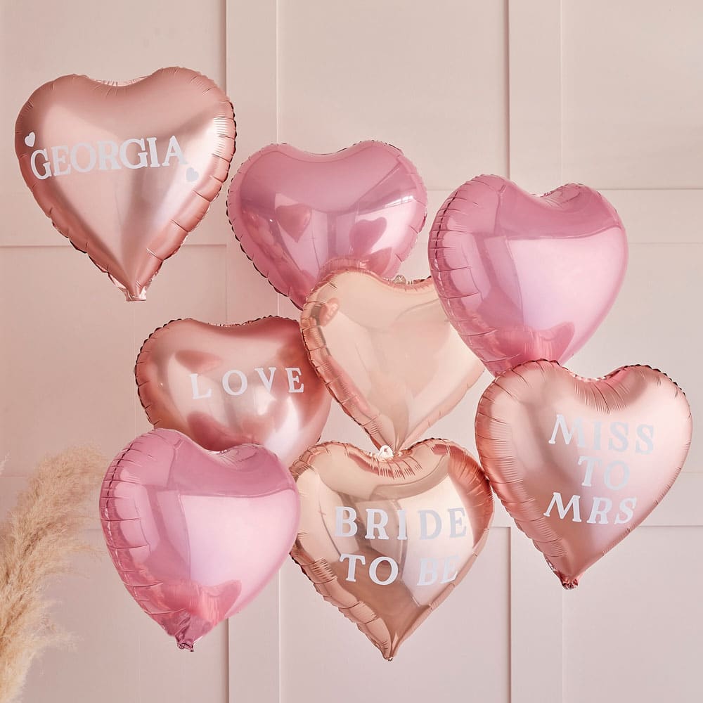 Heart balloons in rose gold and gold with customizable stickers
