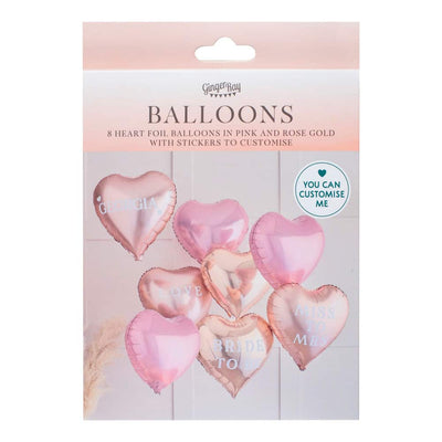 Heart balloons in rose gold and gold with customizable stickers