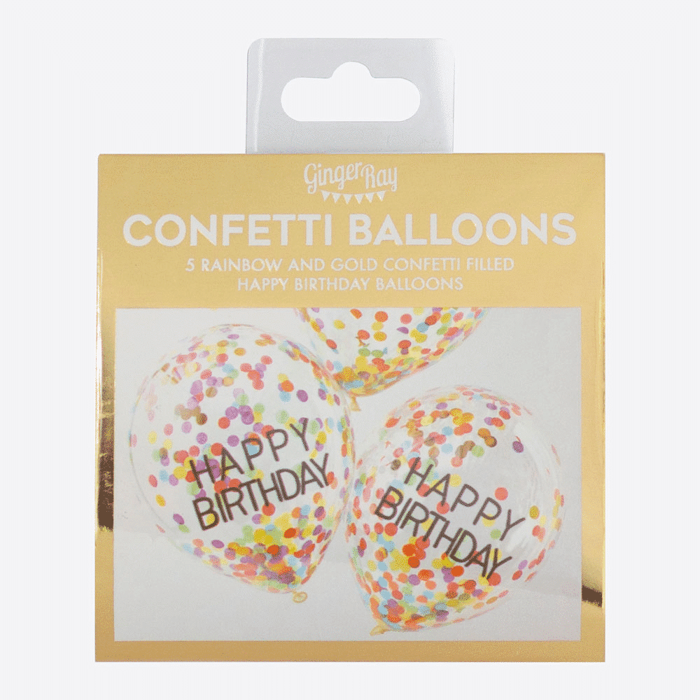Happy Birthday-ballonger med regnbuekonfetti