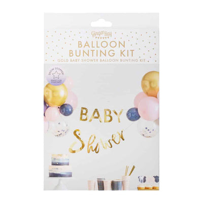 Gold Baby Shower Banner with 28 Balloons