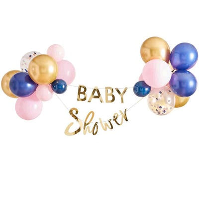 Gold Baby Shower Banner with 28 Balloons