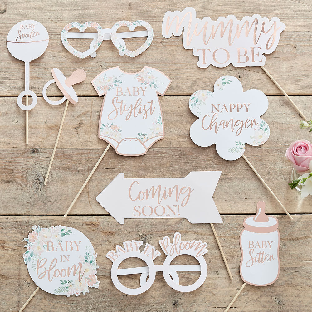 Baby shower rekvisitter i blomstertema