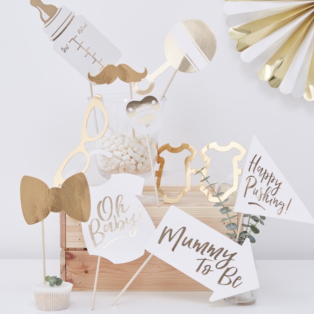 Baby shower rekvisitter i gull
