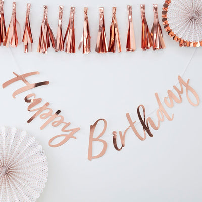 Happy Birthday bursdagsbanner i roségull