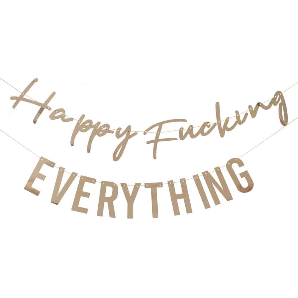 Gratulasjonsbanner "Happy Fucking Everything" i gull