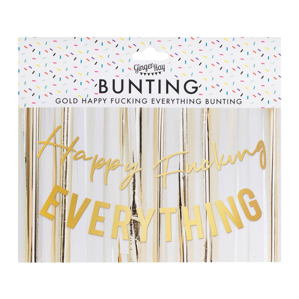 Gratulasjonsbanner "Happy Fucking Everything" i gull