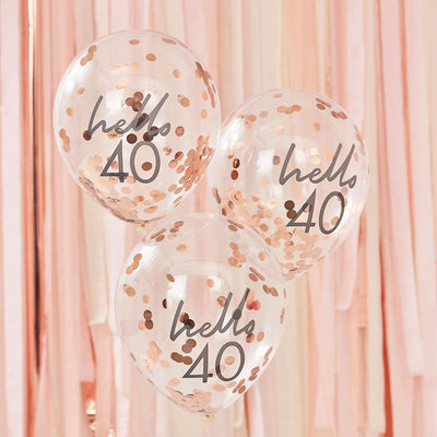 Hello 40-års bursdagsballonger med konfetti