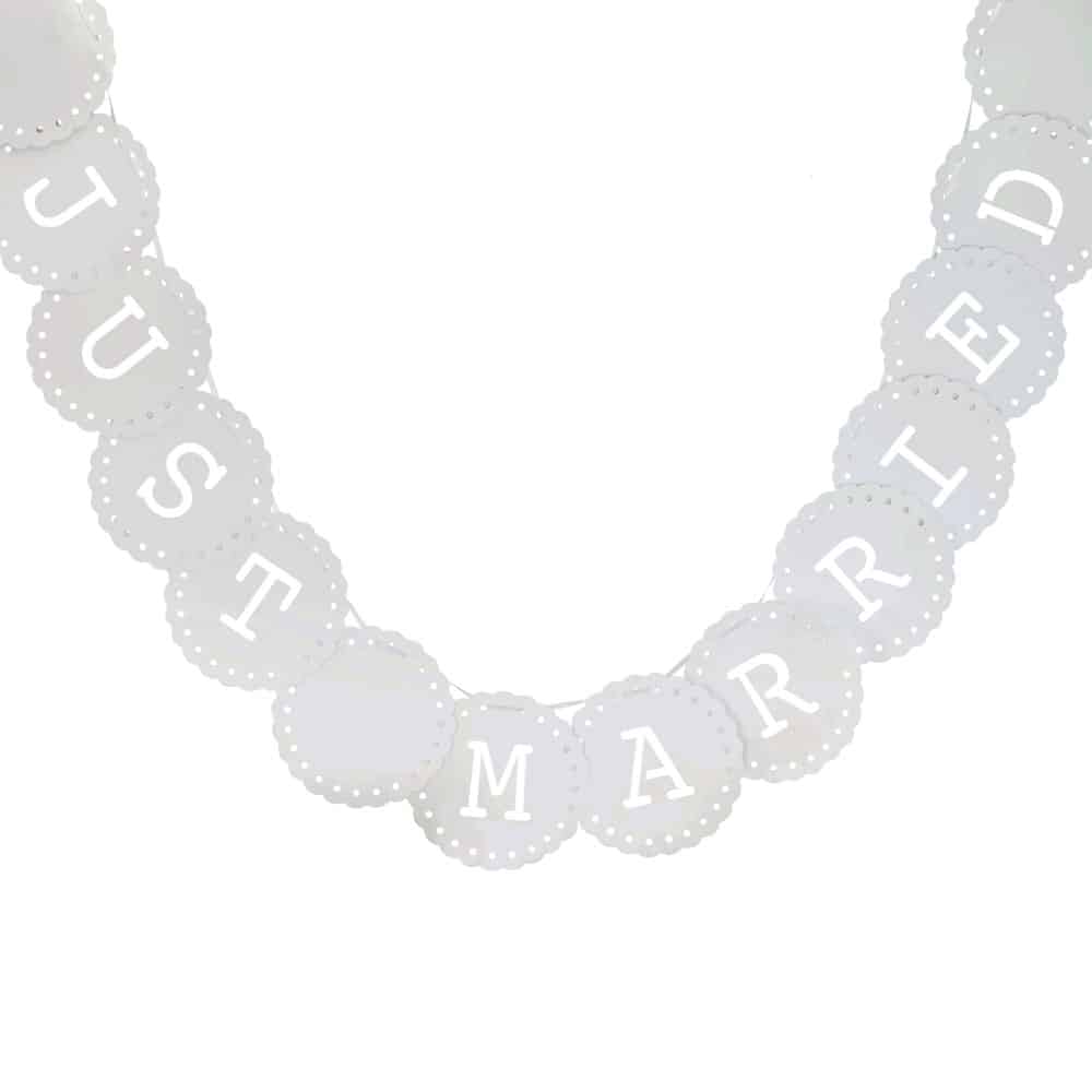 Just Married kremhvit blondebanner i vintage-stil