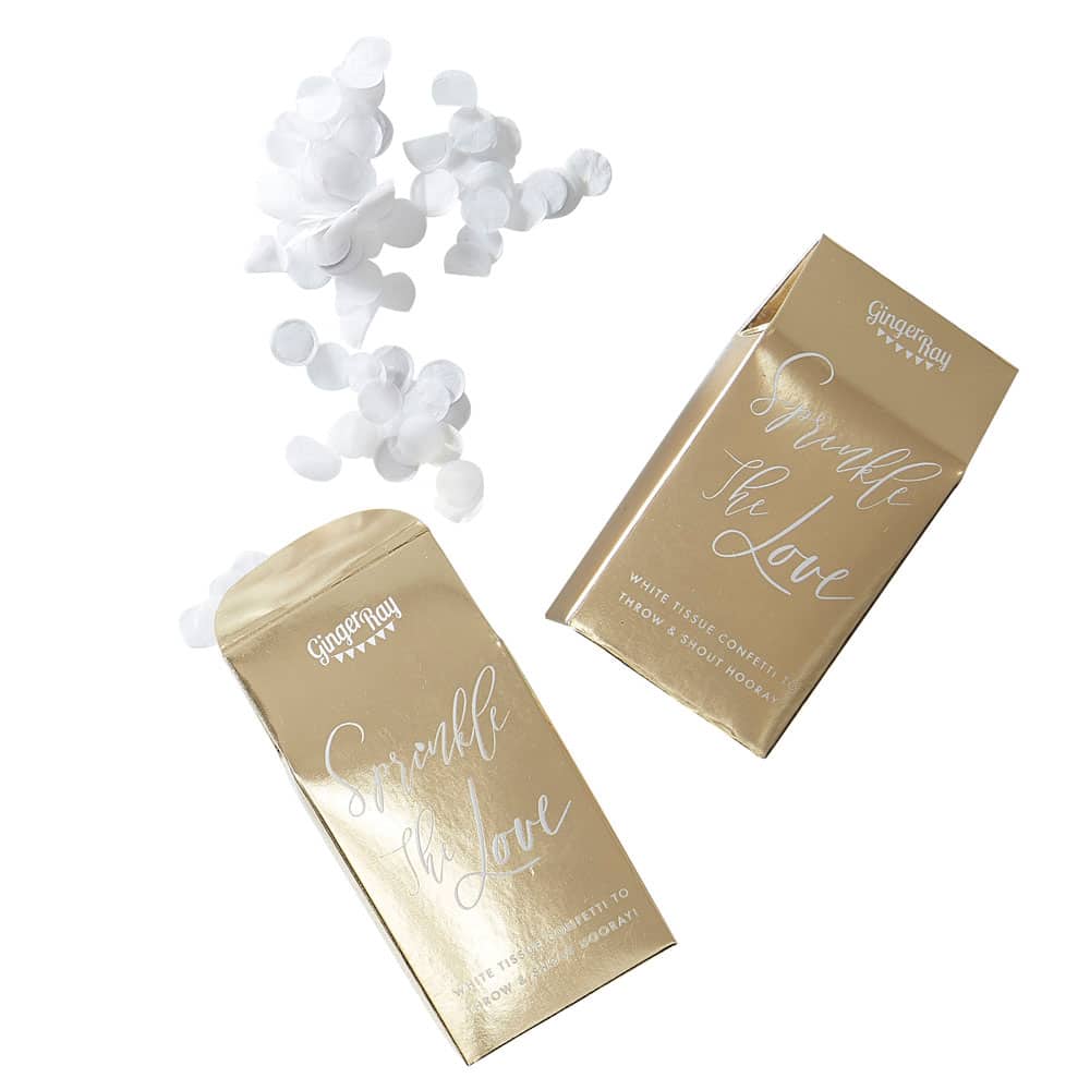 Boxes of white confetti