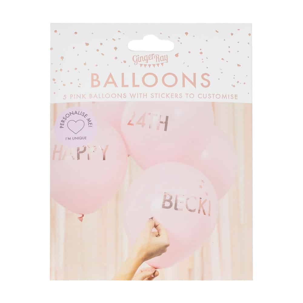 Pink and rose gold balloons with customizable text