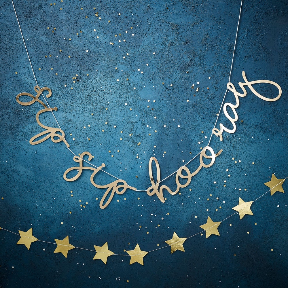 Sip Sip Hooray-banner i gull