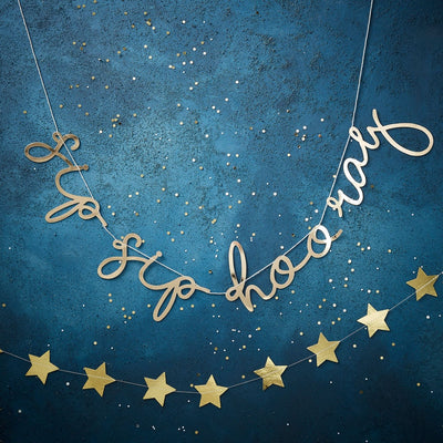 Sip Sip Hooray-banner i gull