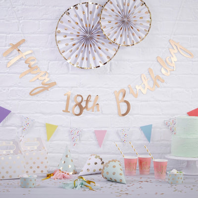 Happy birthday-banner i gull (18 år)