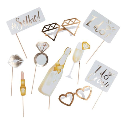 Bridal shower / utdrikningslag (brud) rekvisitter i gull