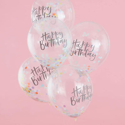 "Happy Birthday"-ballonger med pastellkonfetti