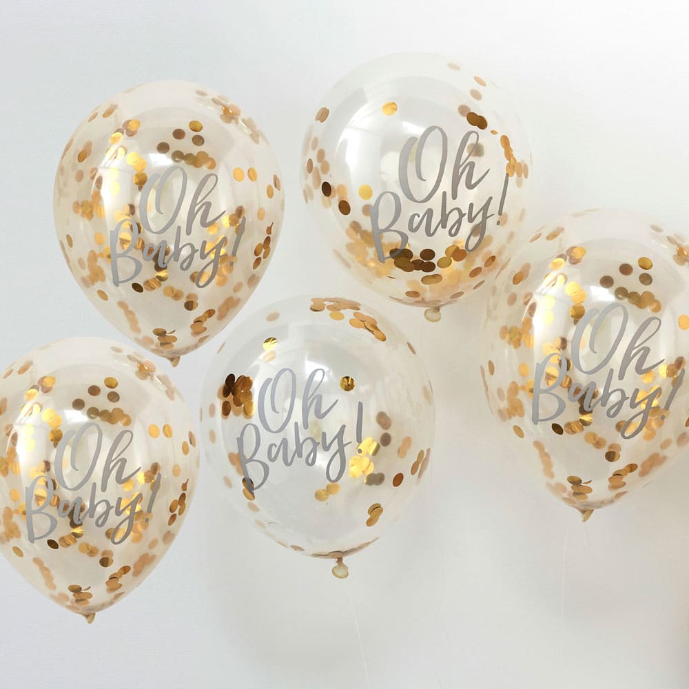 'Oh baby' ballonger med gull konfetti
