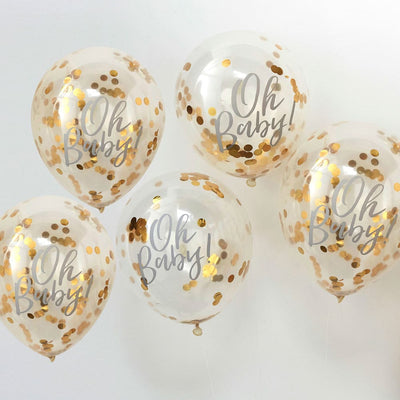 'Oh baby' ballonger med gull konfetti