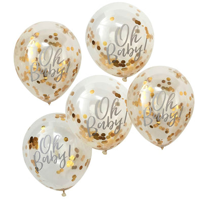 'Oh baby' ballonger med gull konfetti